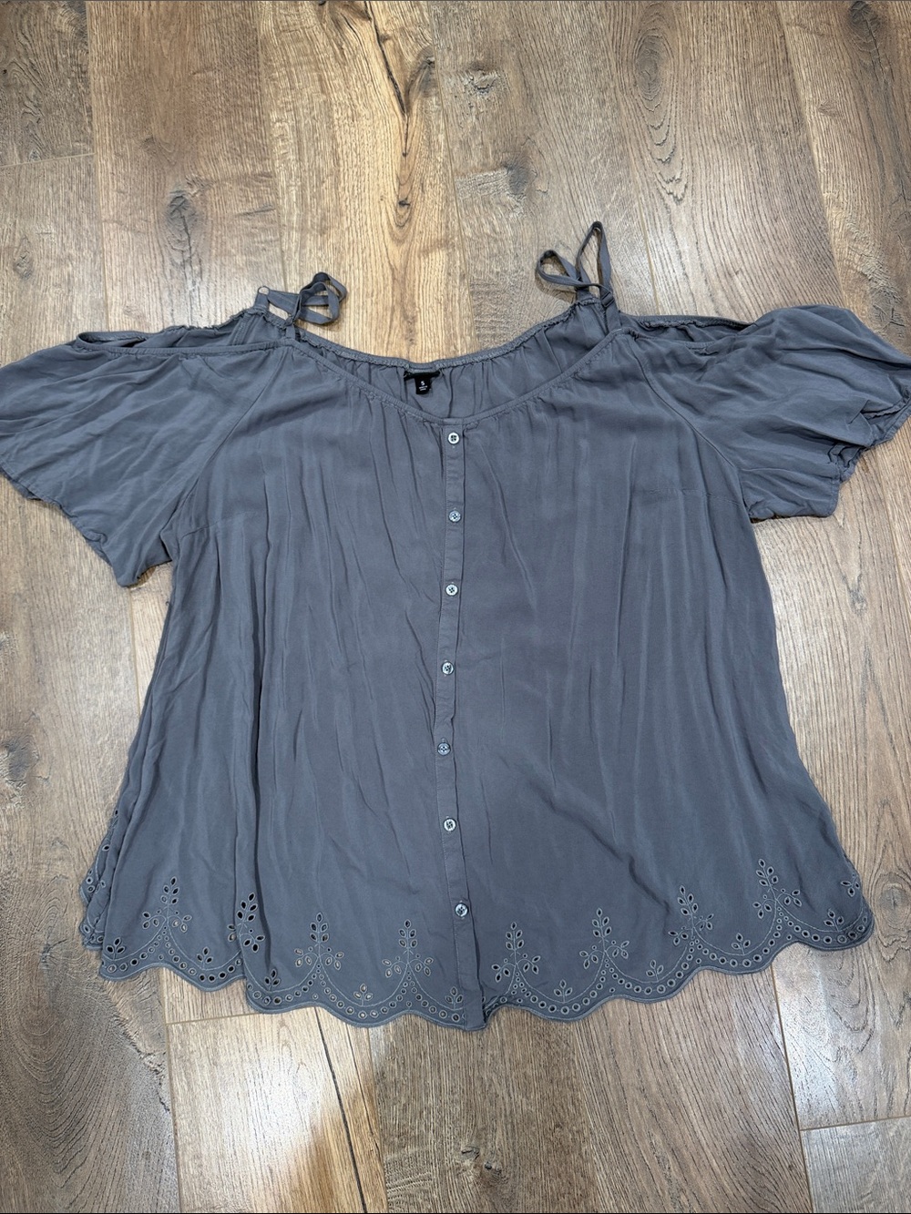 torrid Charcoal Gray Cold-Shoulder Button Front Blouse